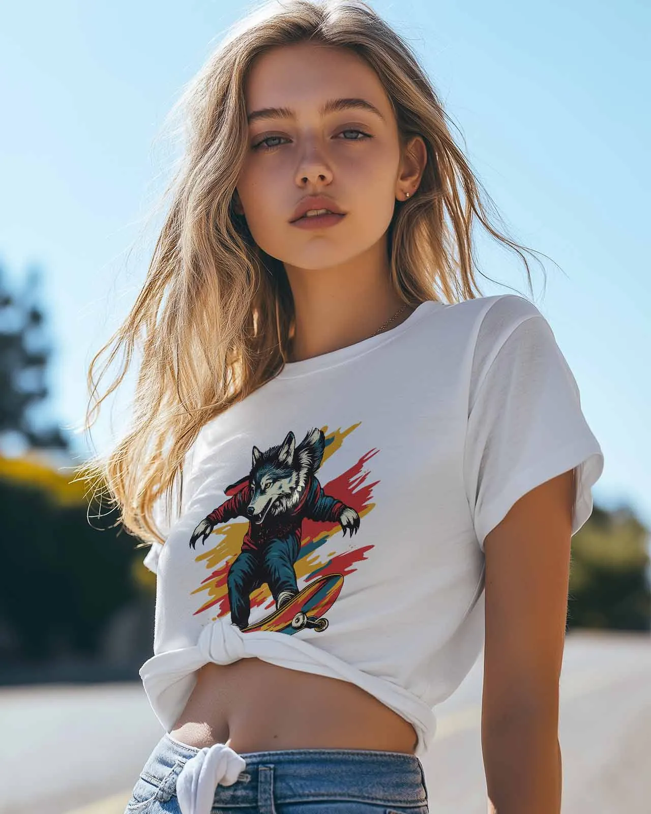 Animal Wolf Skateboarding T-Shirt Lover Gift Sweatshirt Fitness T-shirt Short Sleeve O-neck Clothing Tops