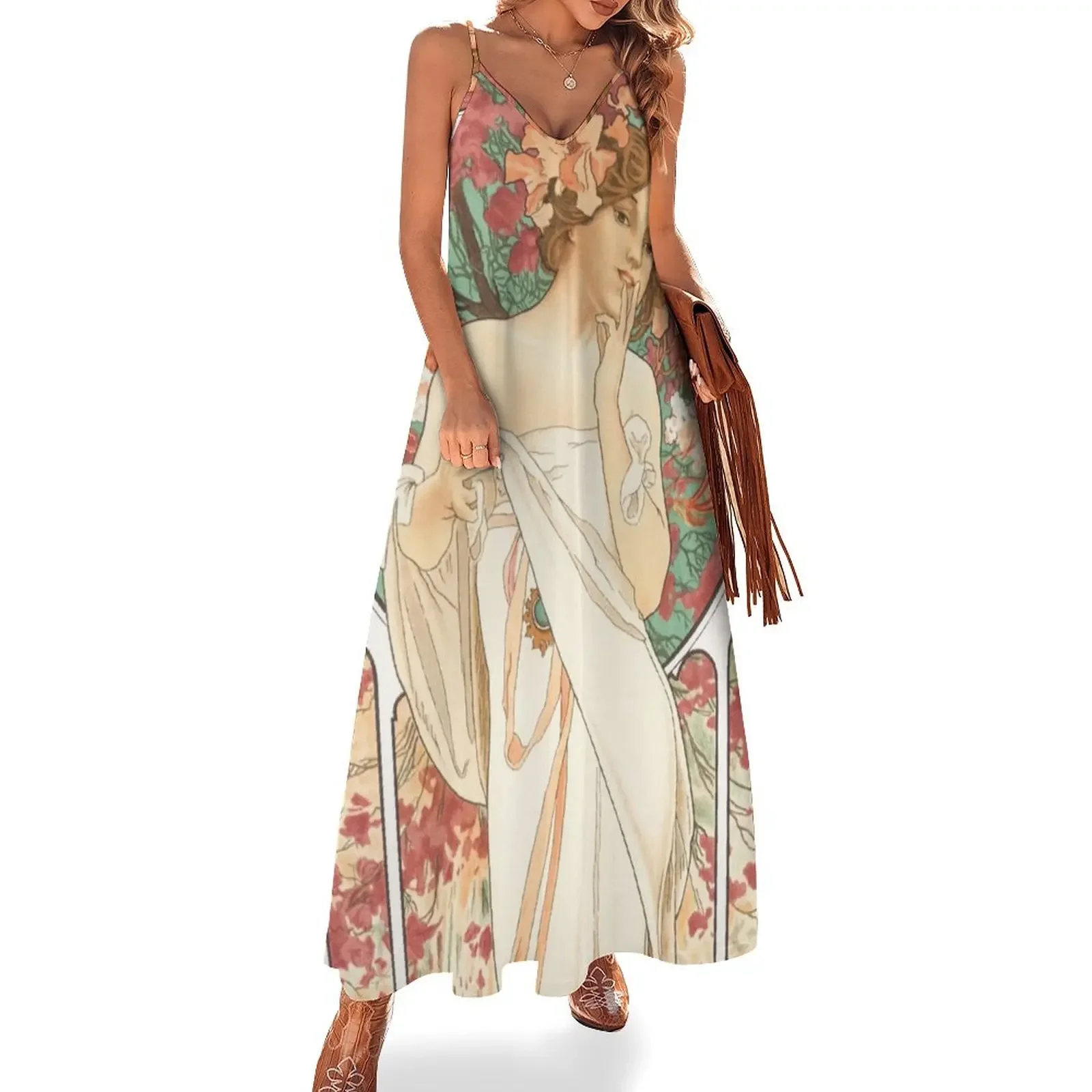 

HD. Sylvanis Essence, by Alphonse Mucha HIGH DEFINITION (original colors) Sleeveless Dress elegant dress Woman fashion