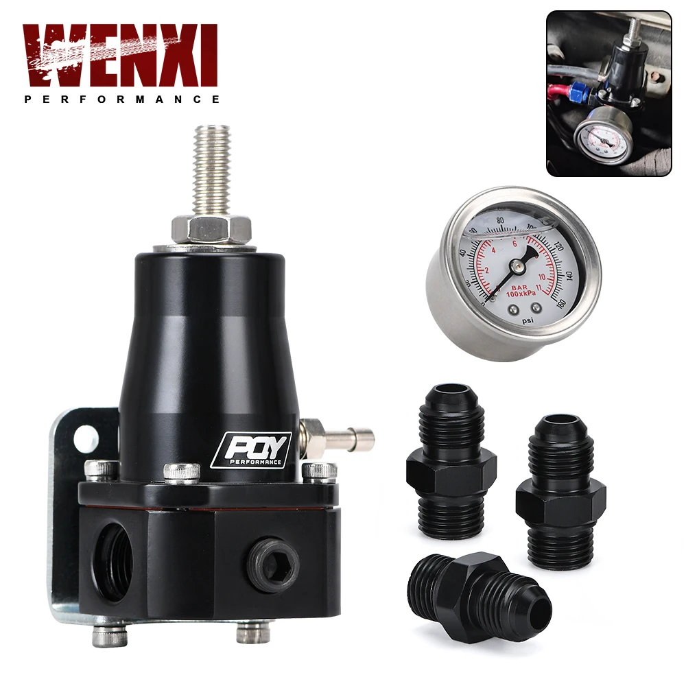 WX UNIVERSAL FUEL PRESSURE REGULATOR + GAUGE + AN6 FITTING 30-70 PSI WX7845