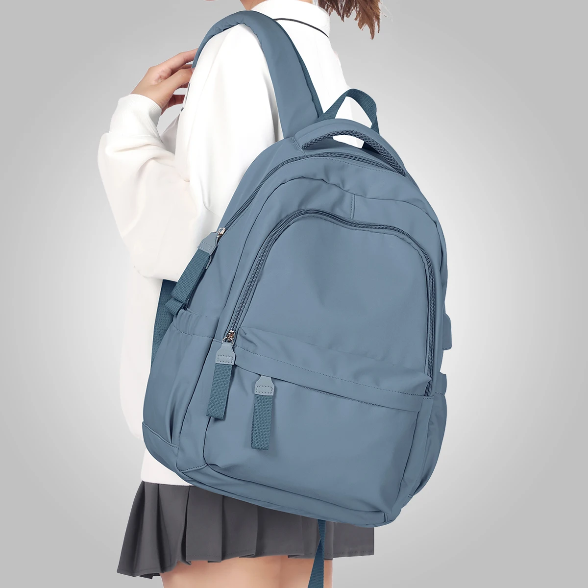 Large Capacity Casual Fashion Backpack, Solid Color School Laptop Backpack, Zipper Simple Cute Student School Bag For Girls Boys