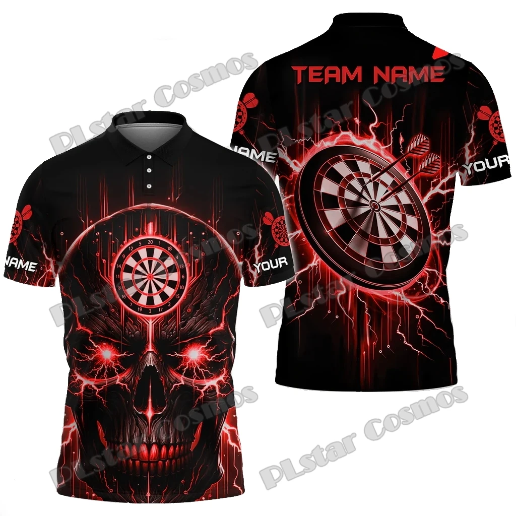 PLstar Cosmos Darts Lightning Skull Multicolor Option Custom Name 3D Printed Premium Men's Polo Shirt Summer Casual Shirt POL196