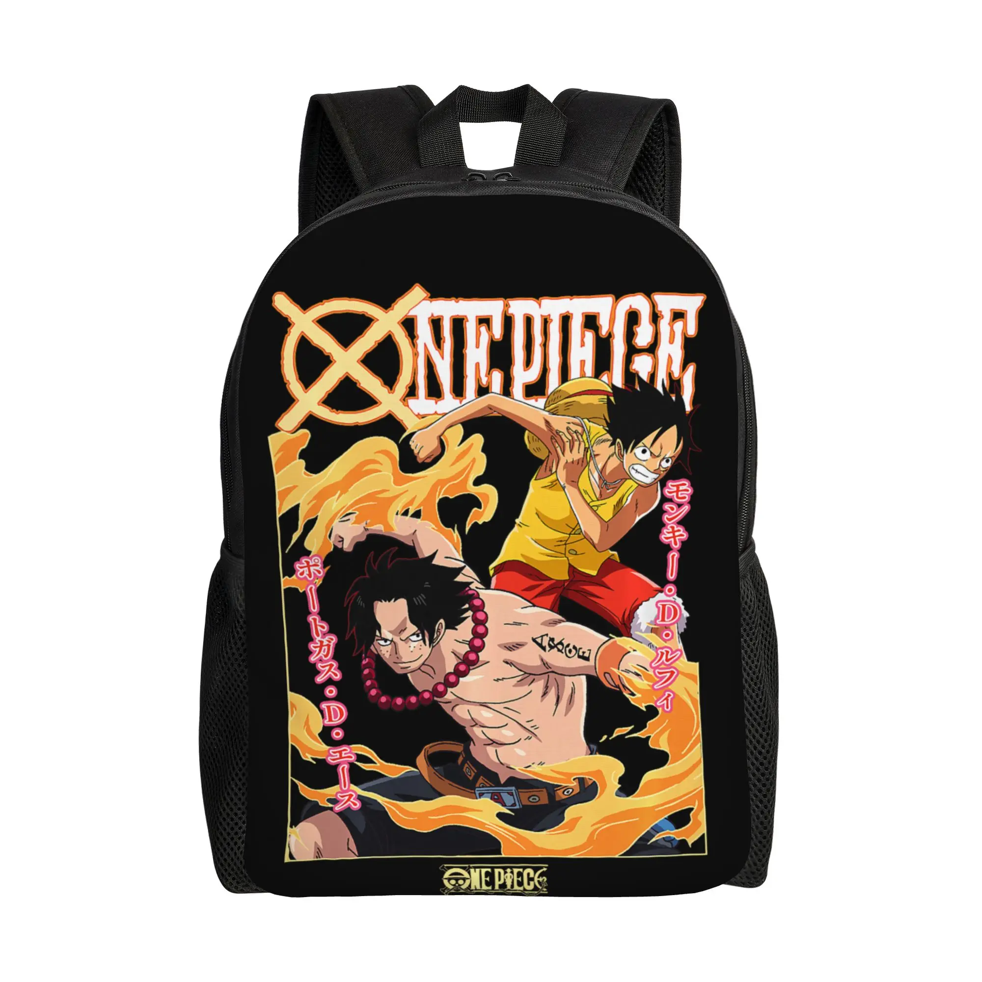 Mochilas de One Piece Anime, Ace y Luffy en Equipo, Mochila Resistente para Adultos con Diseño Kanji, Nueva Mochila Retro Lavable para Senderismo