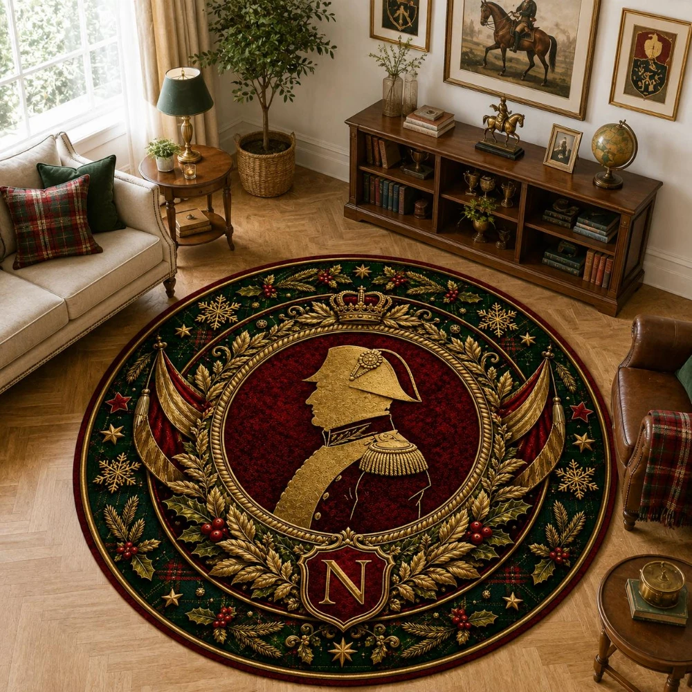 Winking Santa Red White Striped Swirl Round Rug Holly Berry Snowflake Print Floor Mat Festive 3D Illusion Home Welcome Carpet