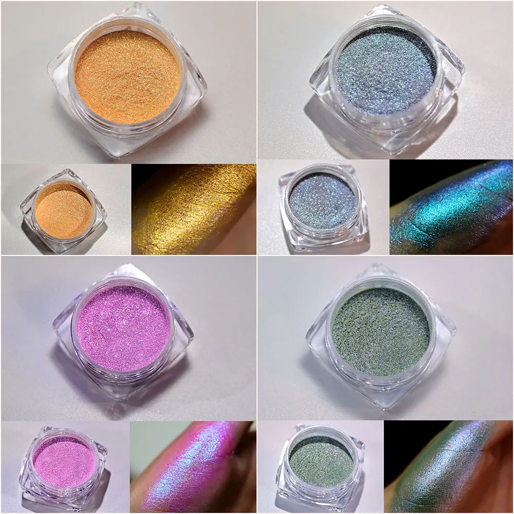 6Pcs Chameleon Effect Nail Powder Dust Ultra fine Rich Glossy Pigment Mermaid Mirror Chrome For DIY Nail Art y2k Decoration