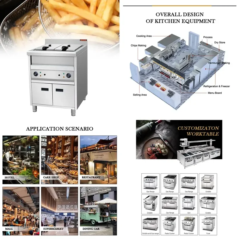 

2026 Commercial Stainless Steel Electric Vertical Double Tank Double Basket 20L Eco-friendly Cooking Food Deep Fryer Cabinet