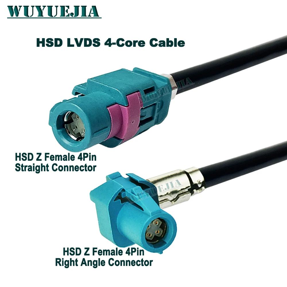 Water Blue Universal 4Pin Z Female Jack 90° Connector HSD LVDS 535 4-Cores Car Radio GPS Navigation Display High Speed Cable