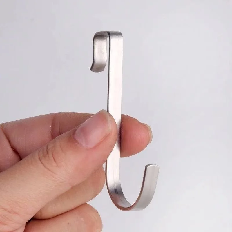 304 hook stainless steel square tube hook household S-type hook kitchen bathroom small hook flat steel hook bedroom accessories