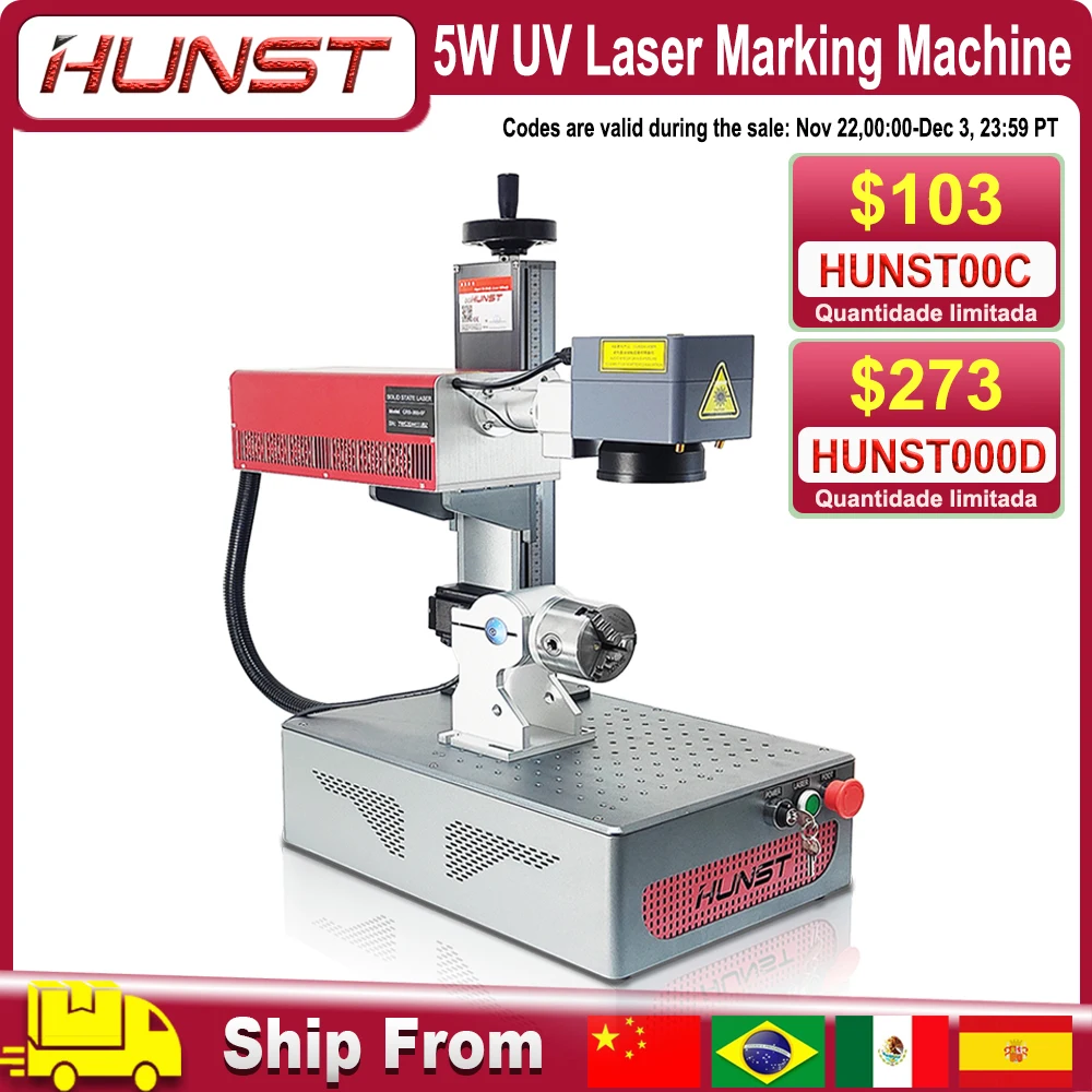 HUNST 5W UV Laser Marking Machine Industrial CNC Laser Engraver for All Materials Glass Silicone Metal Wood Plastic Leather