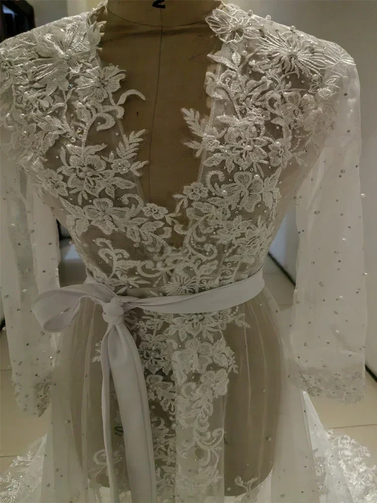 Pearls Appliques Long Sleeve Wedding Robe Jacket Robe Party Shawl BOLERO Bridal Cape Crystal Beaded Long Wedding Coat Customized