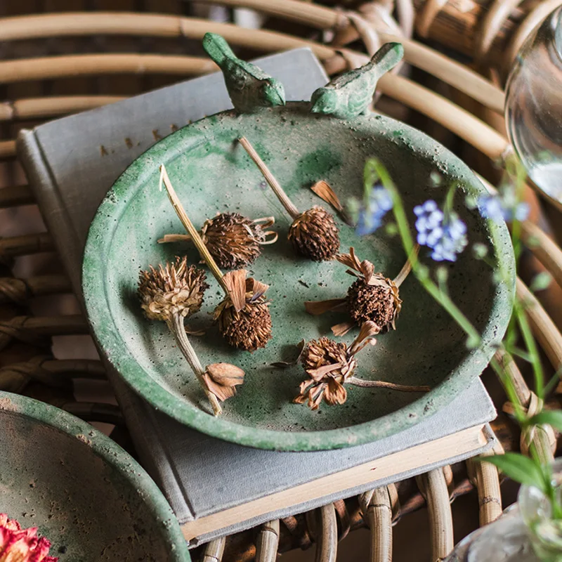 Juhan Iron Art Storage Plate, Flower Pot Tray, Fruit Plate, Candlestick, Grocery Garden, Retro Made Old Bird Food Plate