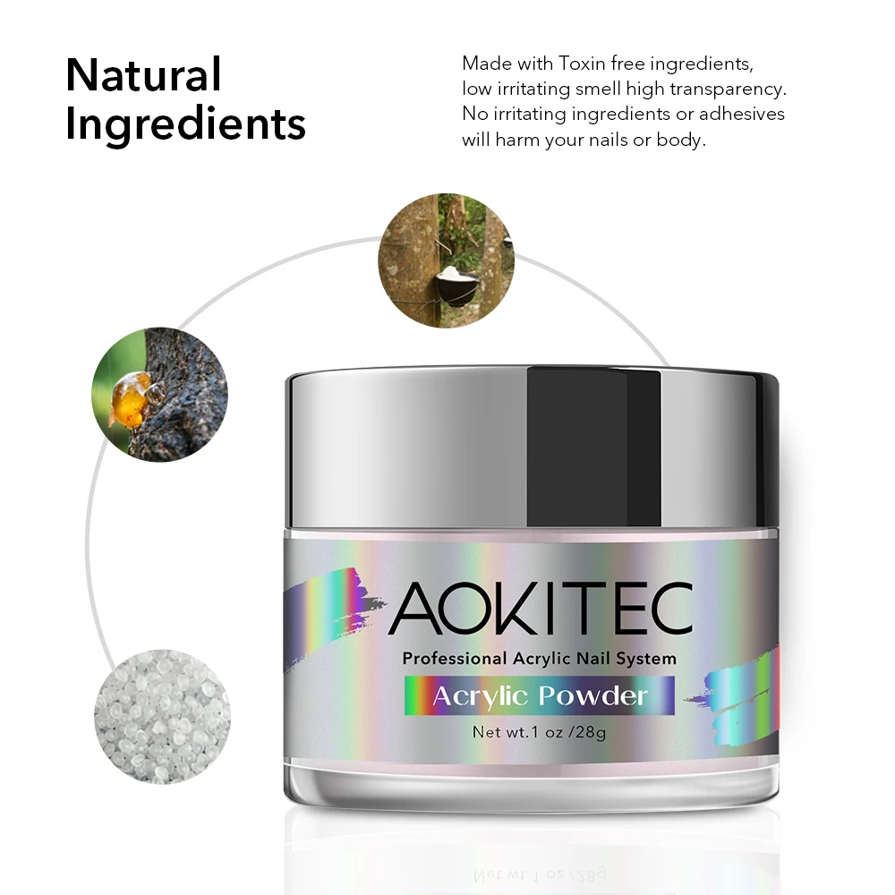 Aokitec-polvo acrílico para manicura francesa, 1OZ/2OZ, diseño de iniciación para extensión de tallado de uñas, decoración adhesiva, salón de manicura