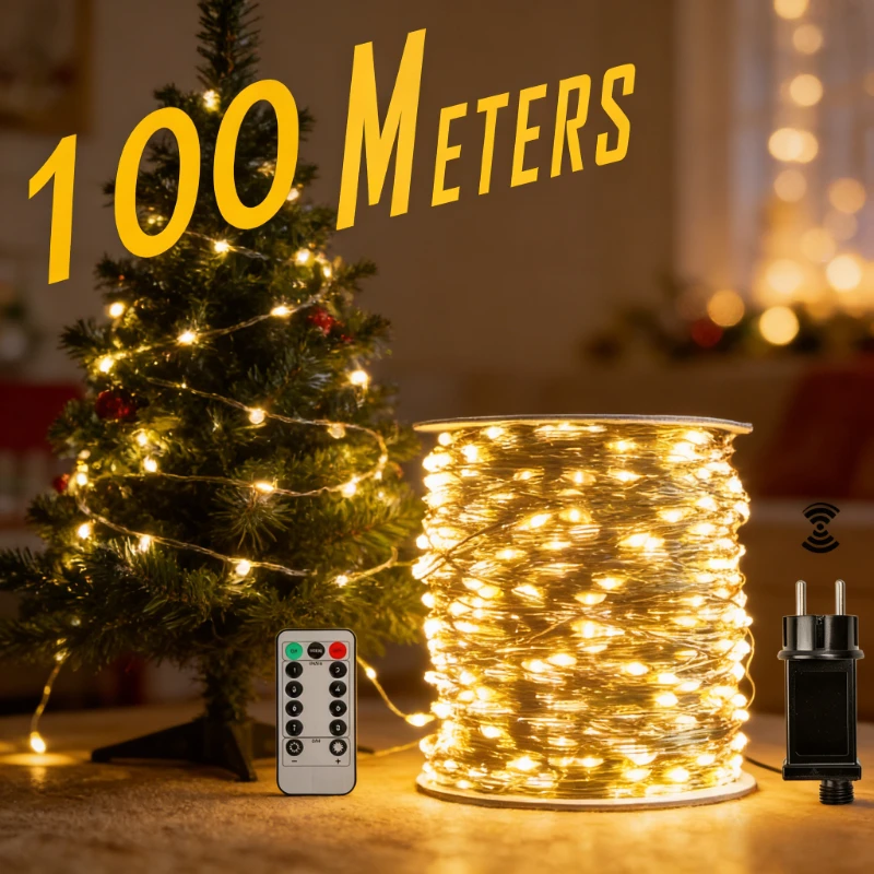 1PCS 500/1000LED Fairy String Lights Christmas Garland Outdoor Decor Lights Waterproof with Remote for Tree Street Wedding Party