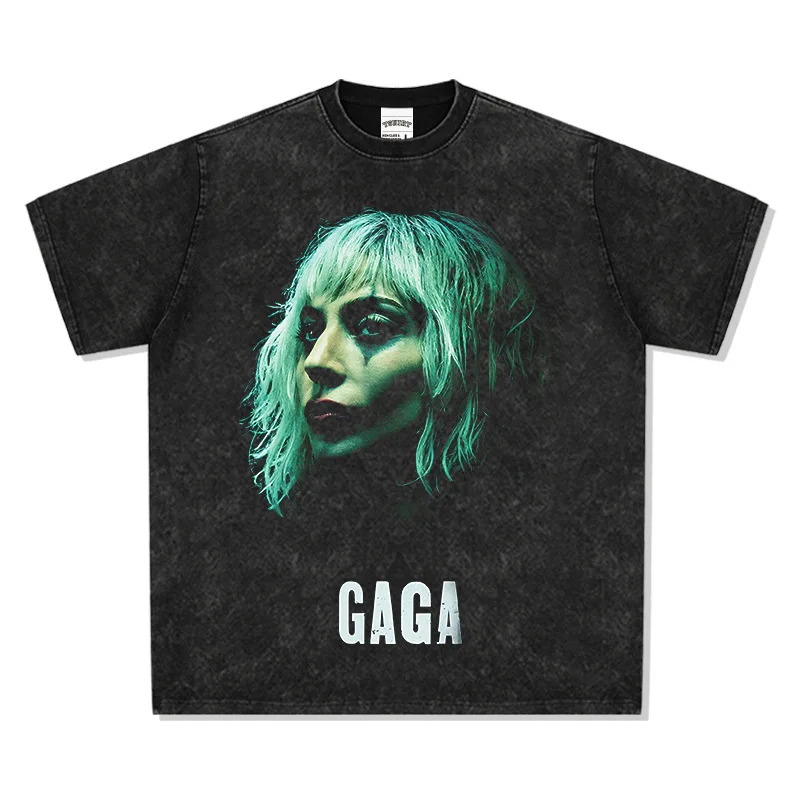 

2025 Lady Gaga Clown 2 American Movie Retro Print Trendy Brand Washed Pure Cotton Heavy Short-sleeved T-shirt