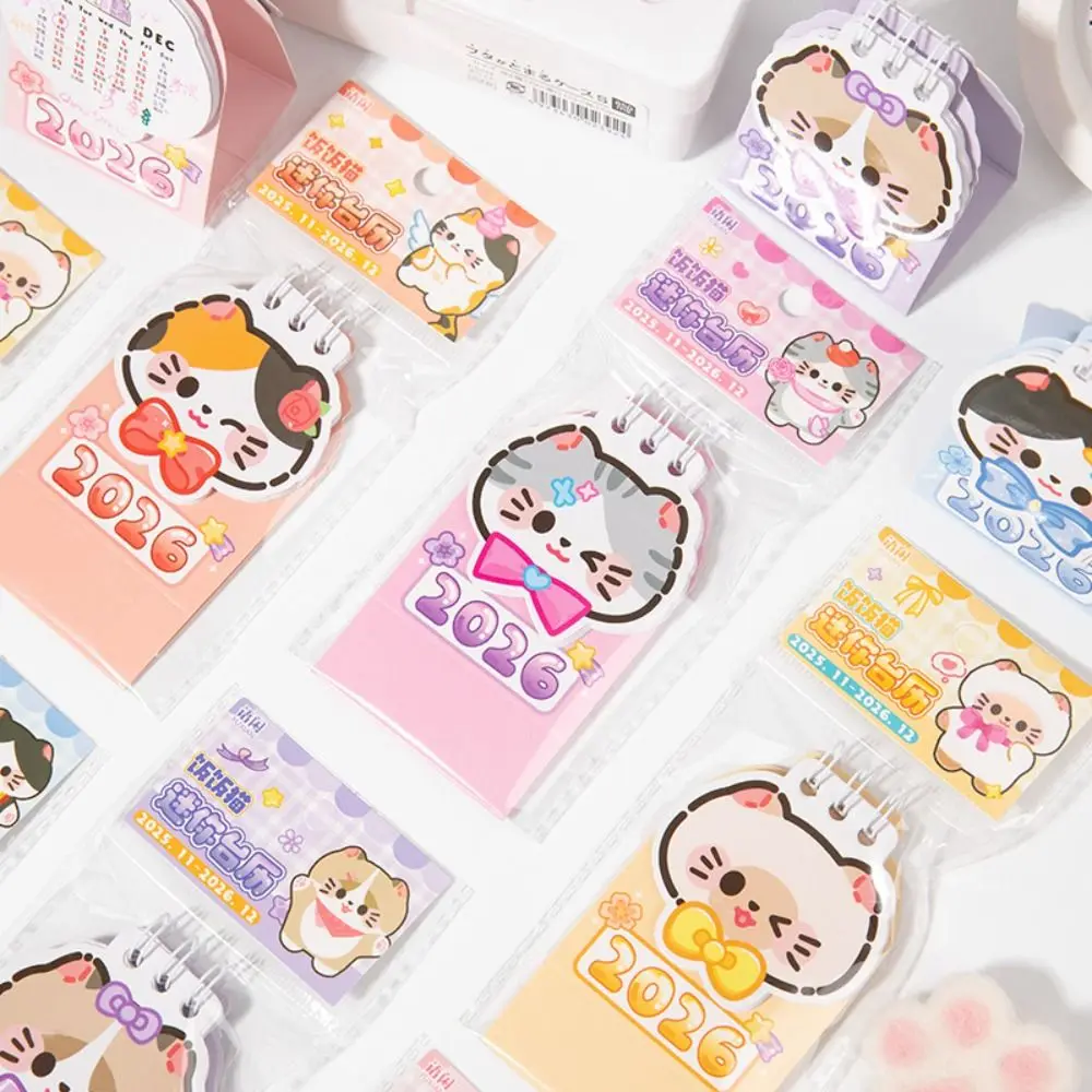 New Mini 2026 Desk Calendar Cartoon Cat Portable Schedule Planner Schedule Mark Calendar Ornaments Desktop Ornaments