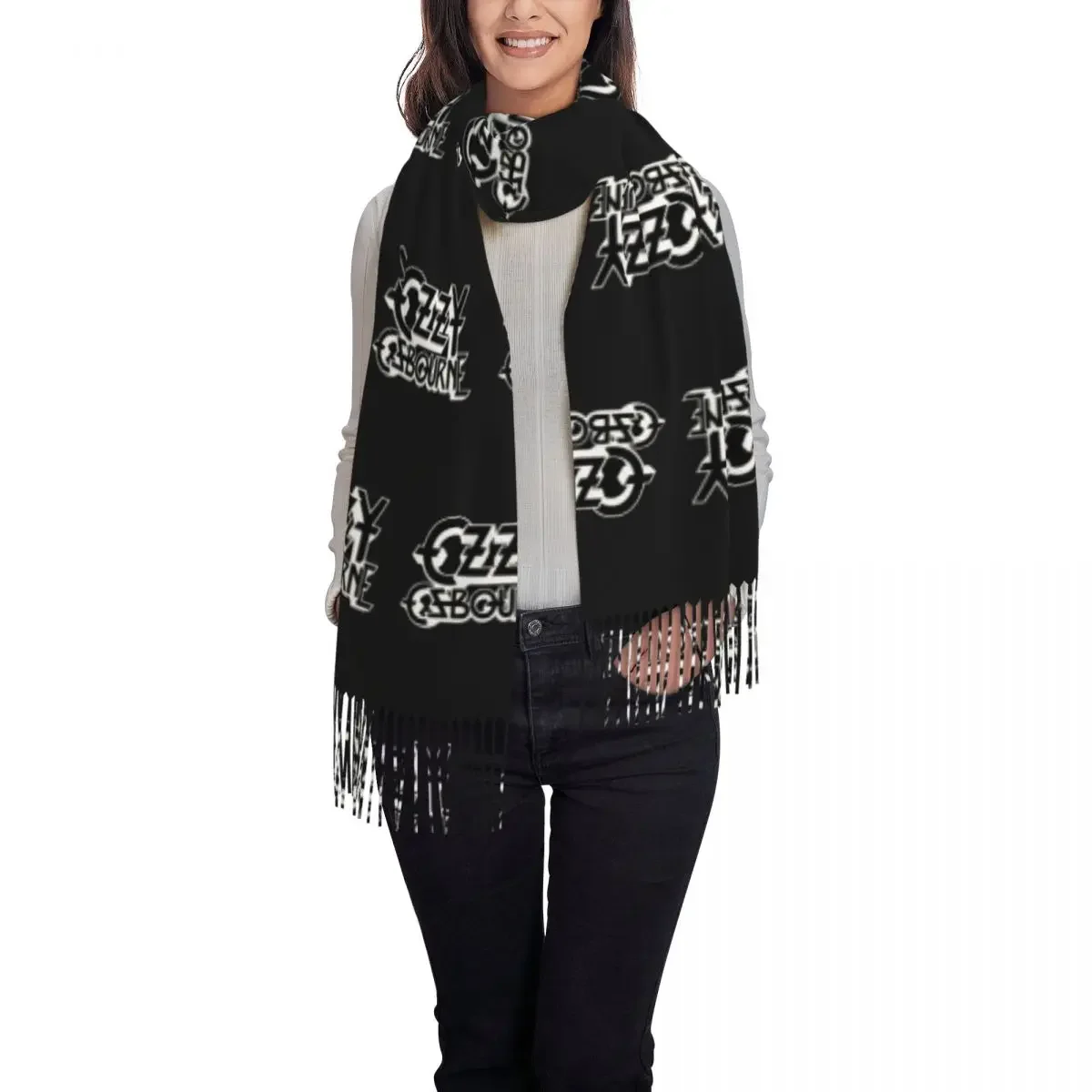 Heavy  Band Rock  Scarf Wrap for Women Long Winter Fall Warm Tassel Shawl Unisex Prince Of Darkness Scarves