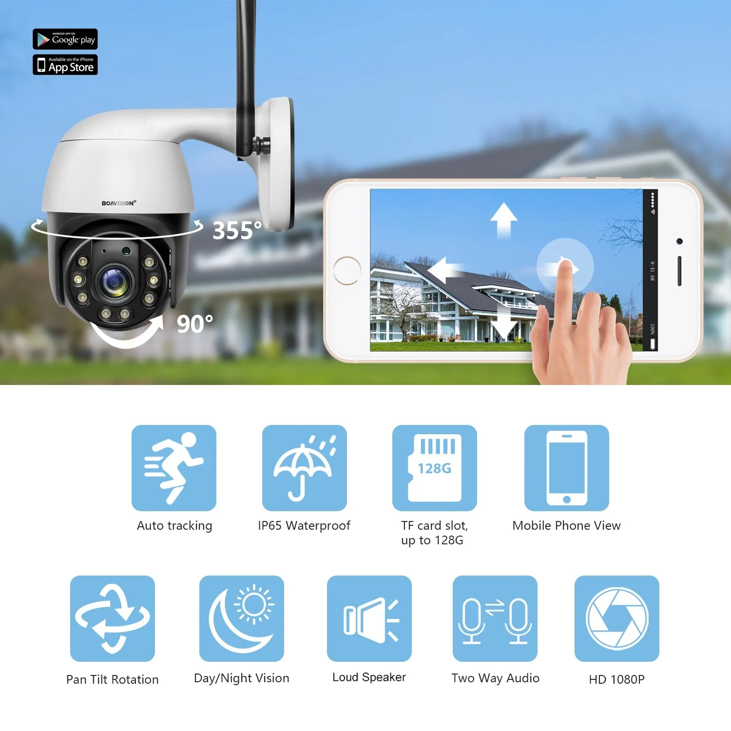 New 1080P Security Camera Outdoor AI Auto Tracking 2.4G WiFi Home Surveillance Camera Two Way Audio Full Color 150ft IR Night