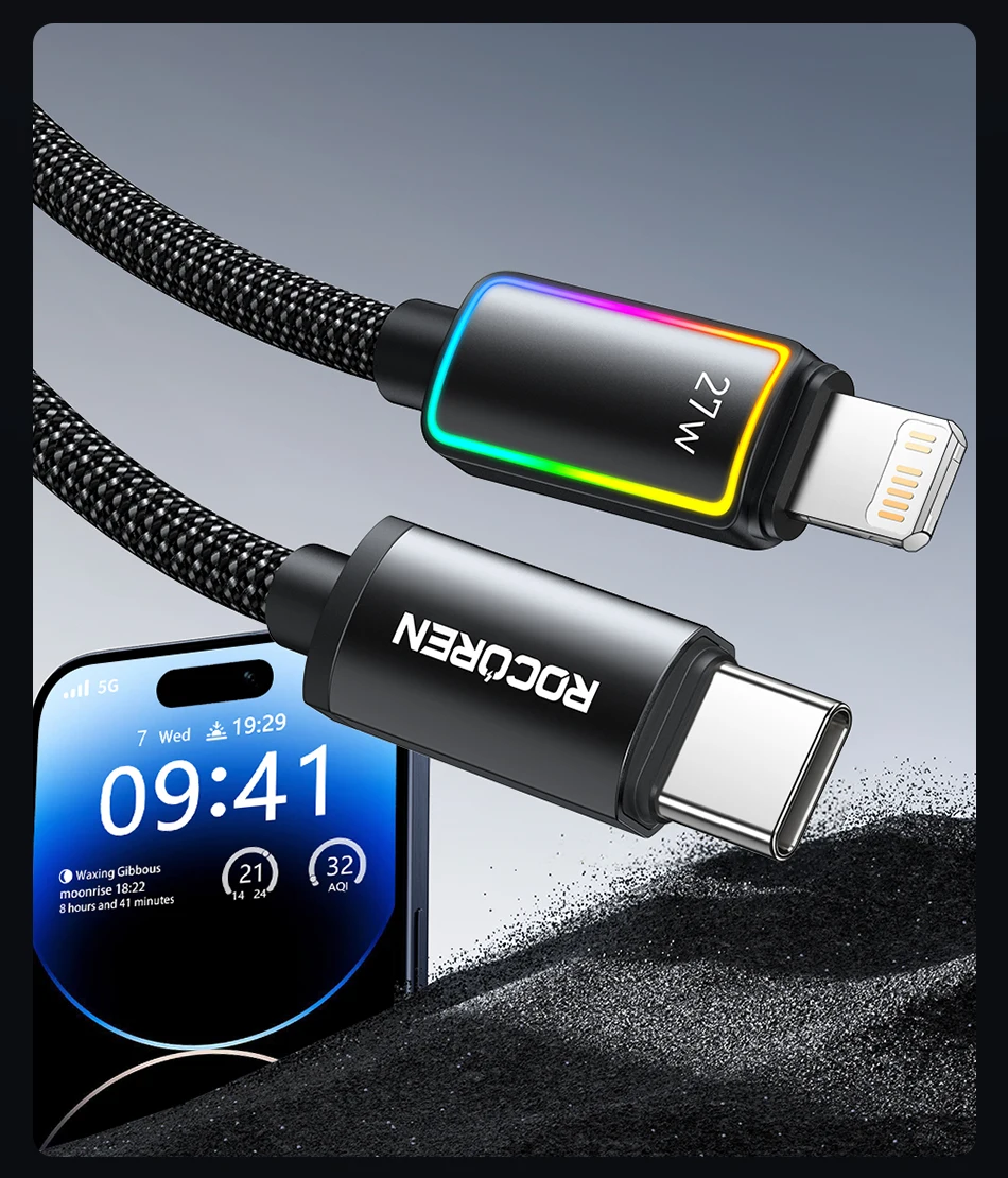 Rocoren PD 27 W USB-C-Beleuchtungsdatenkabel für iPhone 14 13 12 11 Pro Max Schnellladung 2,4 A USB2.0-Datenkabel für iPad Pro Wire – Detail 17