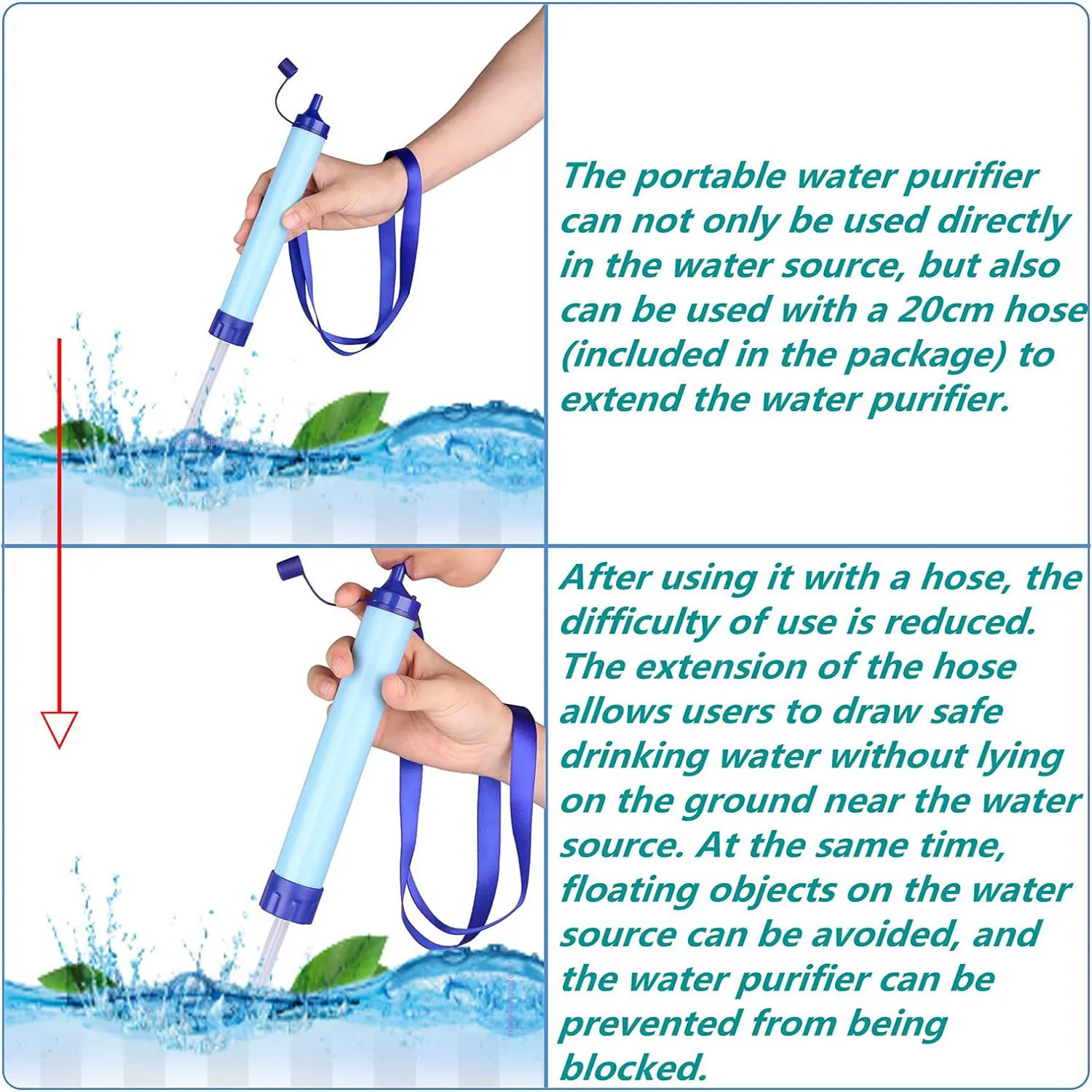 10000 Gallons Outdoor Personal Water Filter 0.01Mi 4-Stage Filtration System Portable Water Purifier Survival Straws for Travel