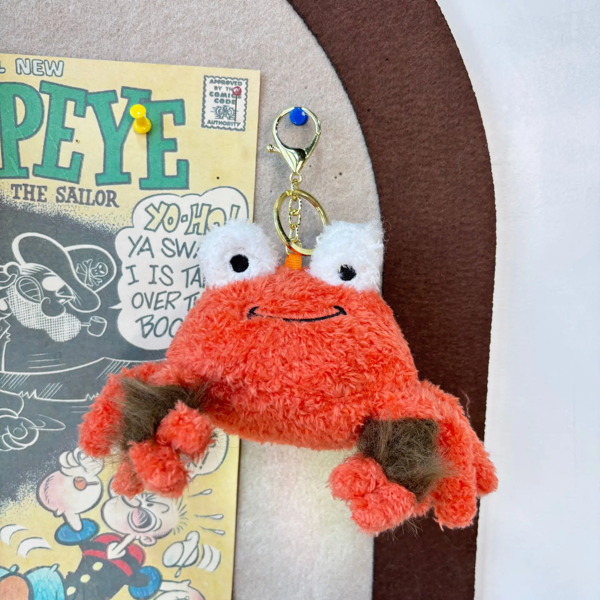 Cute Funny Big Eye Crab Plush Doll Keychain Creative Bag Hanging Decor Lifelike Plush Crab Marine Animal Dolls Keychain Gift