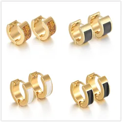 Minimalist Huggie Stainless Steel High Polish Gold Color Hoop Earrings for Women Men Thick Small Round Circle Piercing Ear Rings