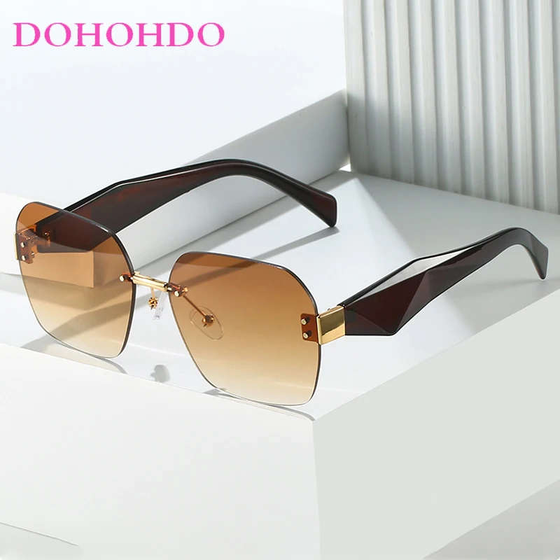 

Trendy Rimless Oversized Square Male Womens Sunglasses Luxury Designer Shades Drive Summer Traveling Eyeglasses Unisex UV400
