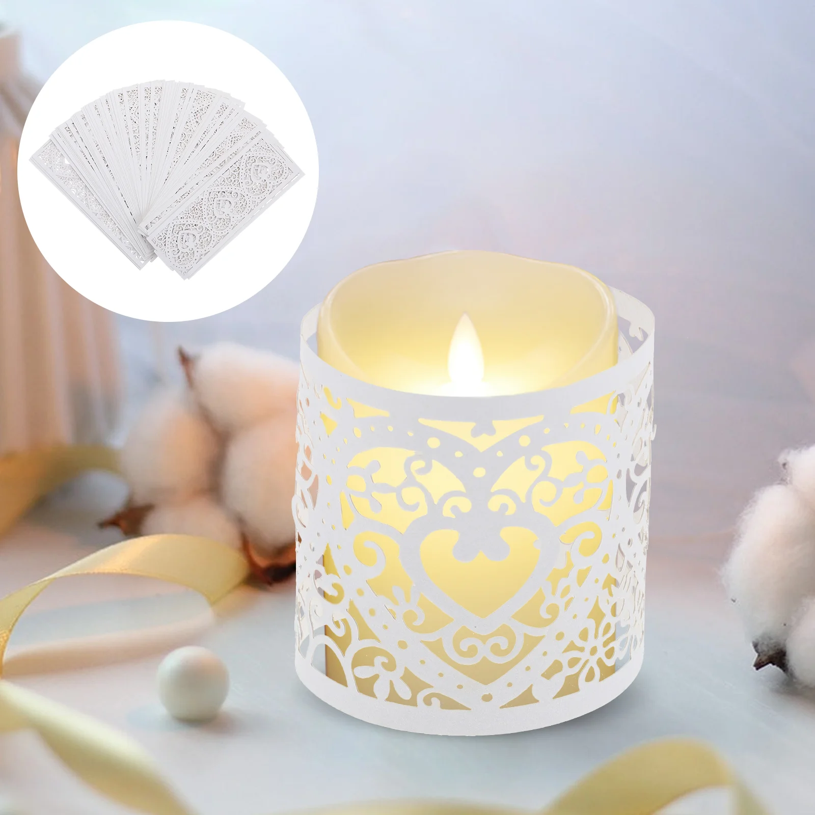 

50 Pcs Holder Surround Decoration Decorate Tea Light Wraps White Paper Lamp Cover Hollow Bridegroom