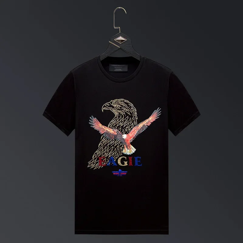 

2024 Eagle Rhinestones T Shirts Men Summer Clothes Fashion Streetwear O Neck Short Sleeve Thin Cool Elastic Cotton T-shirts