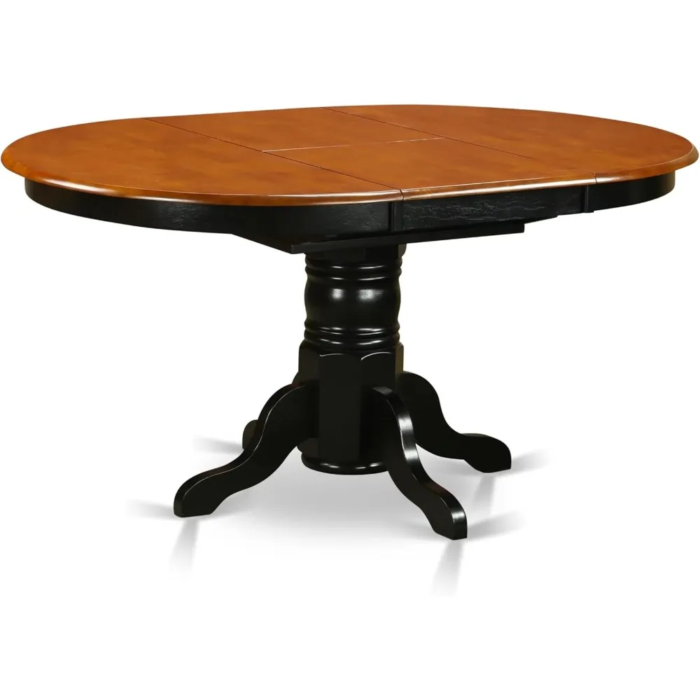 

AAVT-BLK-TP Avon Kitchen Dining Table - an Oval Solid Wood Table Top with Butterfly Leaf & Pedestal Base, 42x60 Inch, Black & C