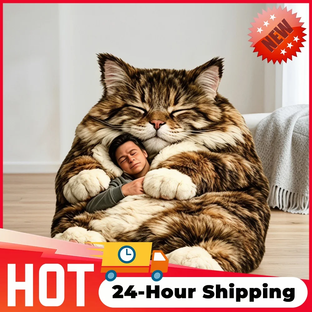Cat Plush Sleeping Bag Comfortable Soft Animal Envelope Blanket Washable Cute Cat Envelope Sleeping Bag for Indoor Outdoor Use