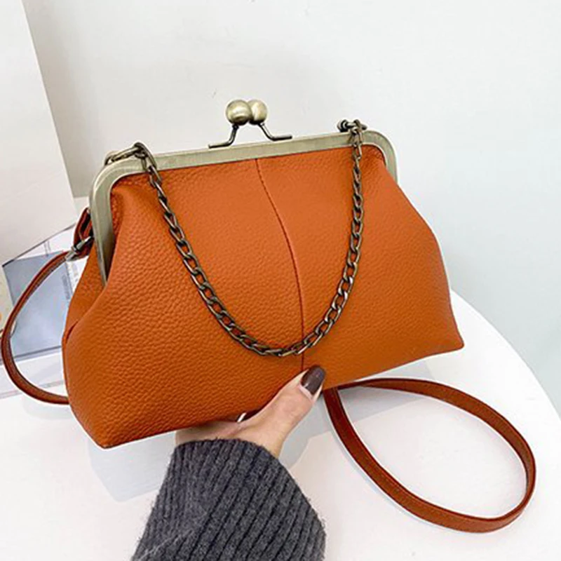 Vintage Soft Skin Shell Tasche Neue Lychee Muster Handtasche Einfache und vielseitige Umhängetasche Clip Kette Umhängetasche Damen Tasche – Detail 20