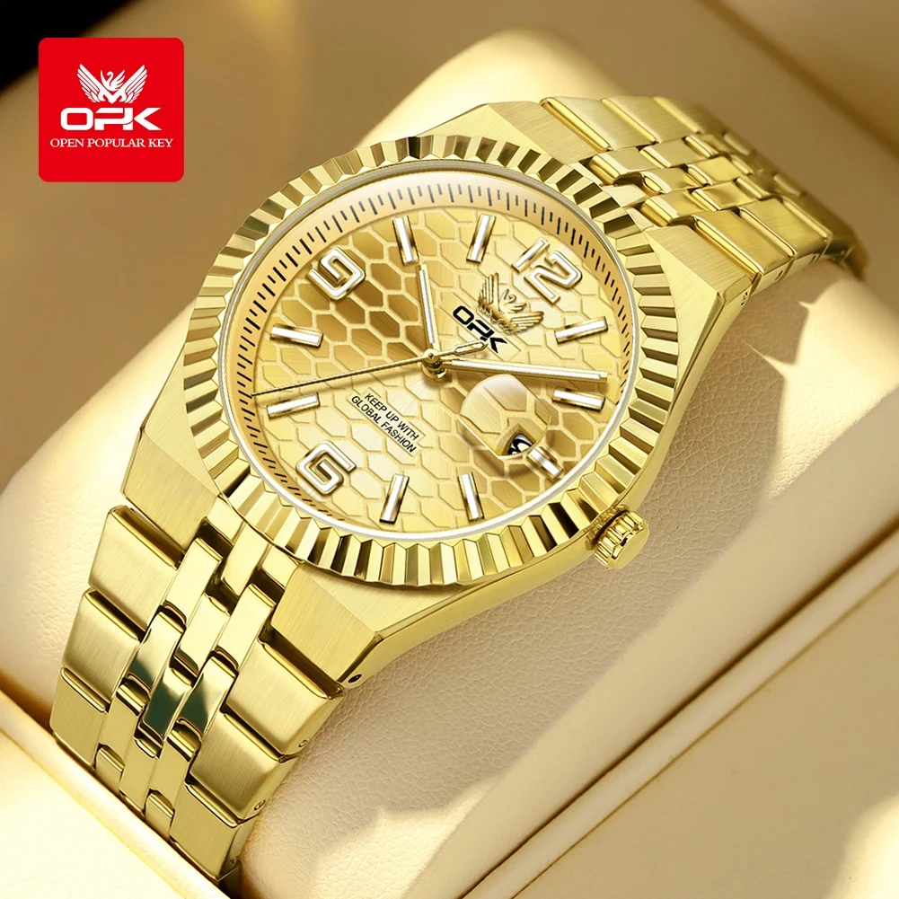 

OPK новый простой, модный, атмосферный календарь кварцевой формы, водонепроницаемые мужские часы с ночником, мужские часы 8186