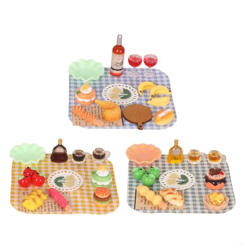 Miniatur-Picknick-Mahlzeit-Lebensmittelmodell-Figurenset Maßstab 1:12 für Puppenhaus mit realistischen und Utensilien – Detail 1