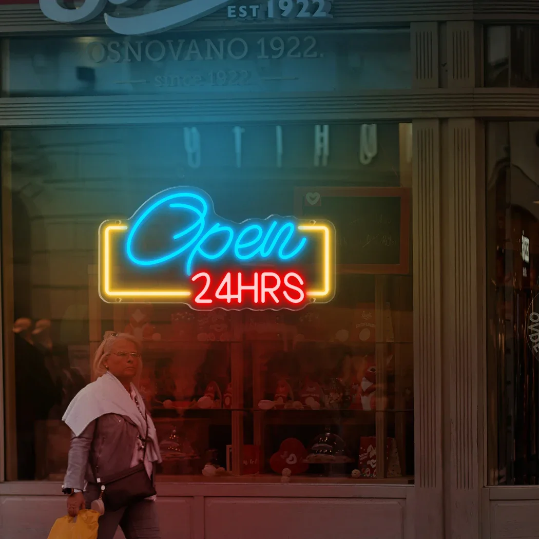 24Hrs Open neon sign LED for restaurant convenience store bar mall coffee shop storefront business neon signboards wall decor