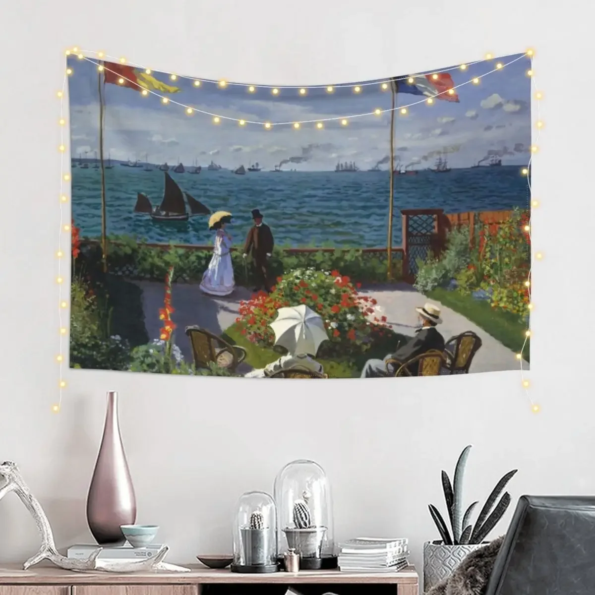 HD. Garden at Sainte-Adresse, by Claude Monet. HIGH DEFINITION Tapestry Bedroom Decor Room Decorations Aesthetics Tapestry