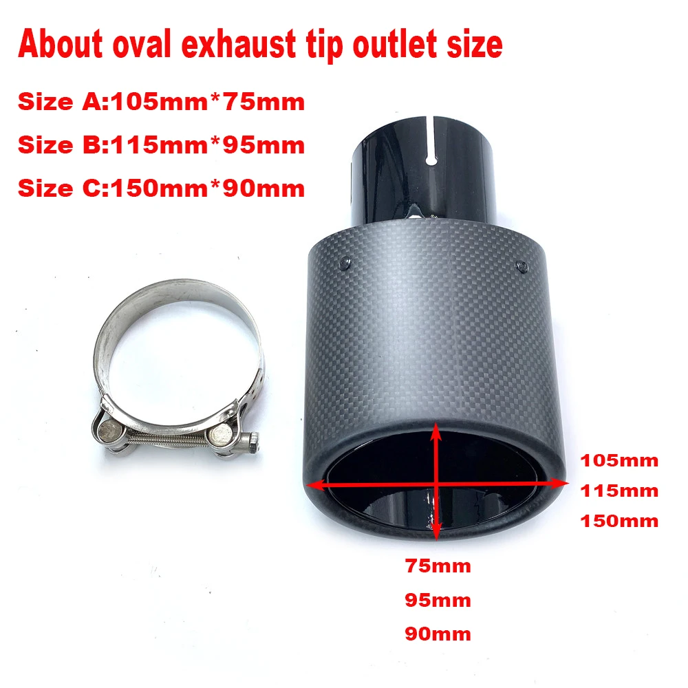 1 PCS Oval Slanted Car Exhaust Tips Matt Carbon With Remus Exhausts Oval Pipes Stainless Muffler Pipe For Universal Double Tips