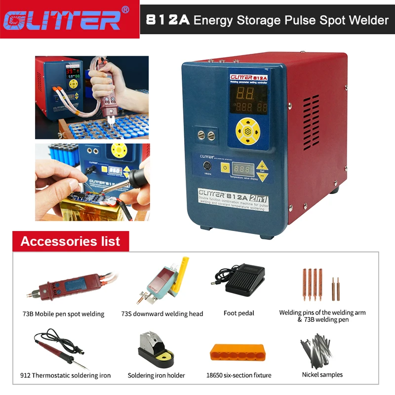 15kw 812A Spot Welding Machine 50W T12 Solder iron 110-240VSpot Welder Multifunctional Alumin To Nickel Hand-held Touch Welding