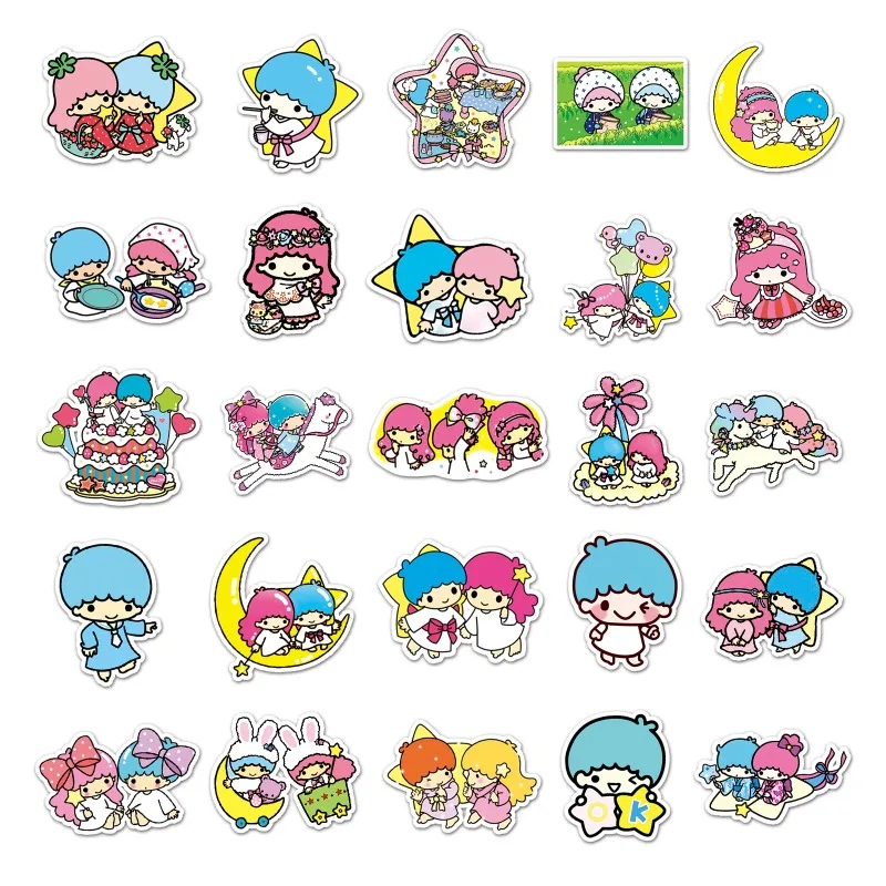 50pcs Little Twin Stars Cartoon Stickers Suitcase Water Cup Stationery Mobile Phone Car Scooter Laptop Refrigerator Decoration