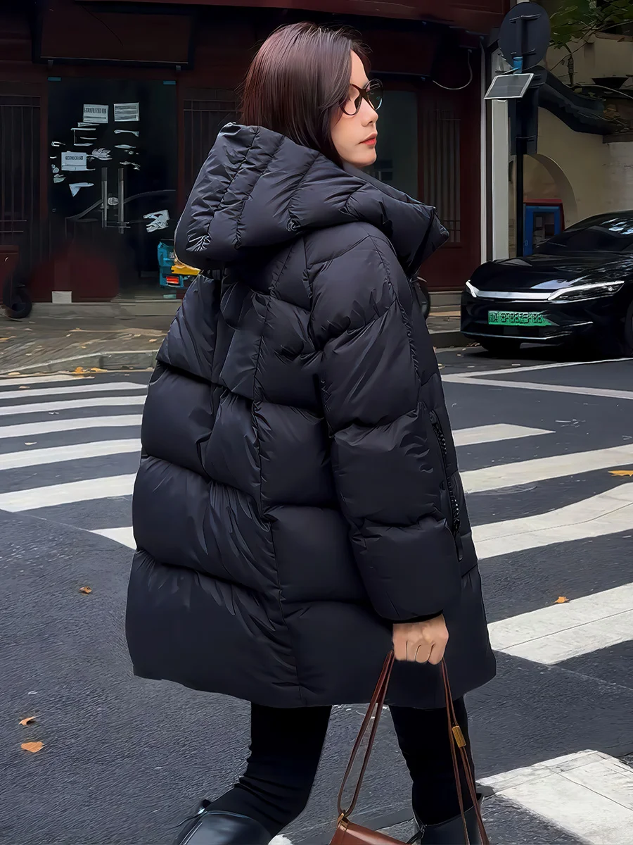 

Женское зимнее пальто-пуховик средней длины с капюшоном Bla, верхняя одежда на пуху, повседневное пальто свободного кроя с капюшоном