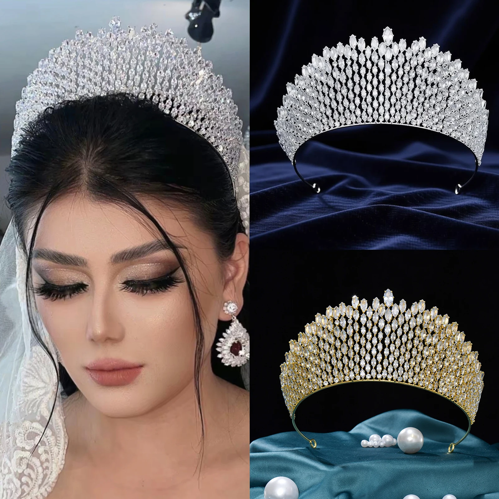 Russian Style Cubic Zirconia Bridal Headbands For Wedding Headdress Luxury Bridal Tiara Crown For Women Party Prom Hair Jewelry