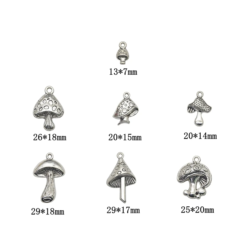 21pcs Mixed 7 Style Tibetan Style Mushroom Charm Alloy Metal Plants Pendants For DIY Earrings Necklaces Bracelets Jewelry Making