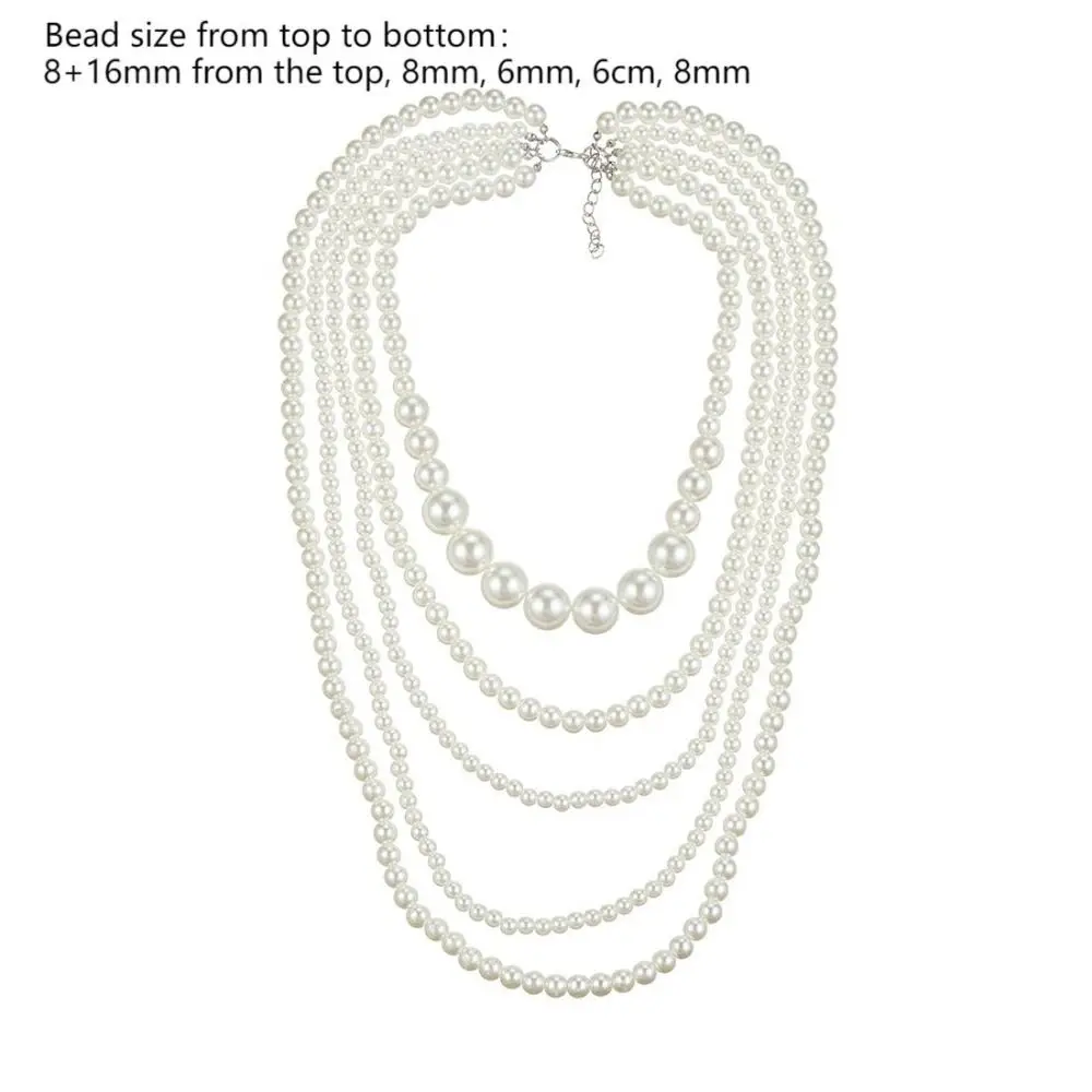 قلادة لؤلؤ تقليد متعدد الطبقات للنساء ، دائرية ، قلادة فنية مبالغ فيها ، بيضاء ، أزياء نادي الشارع #6