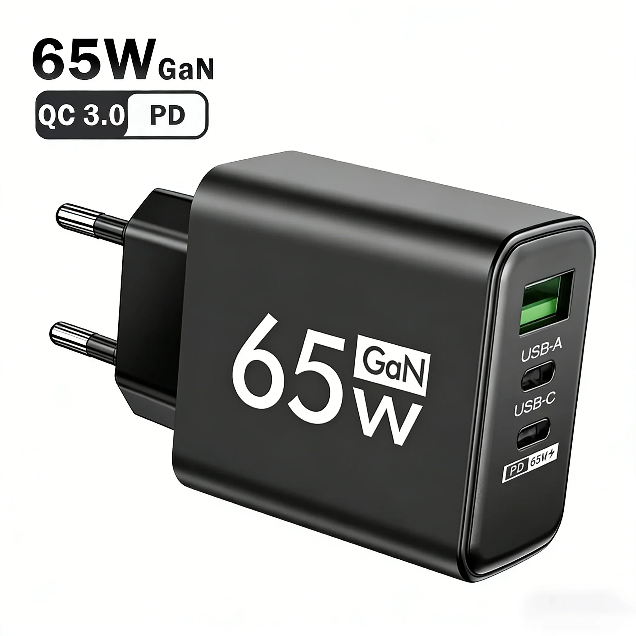 Total 65W GaN USB Charger Type C PD 3 Ports Fast Charging Cellphone Adapter Quick Charge 3.0 For iPhone Xiaomi Samsung Huawei