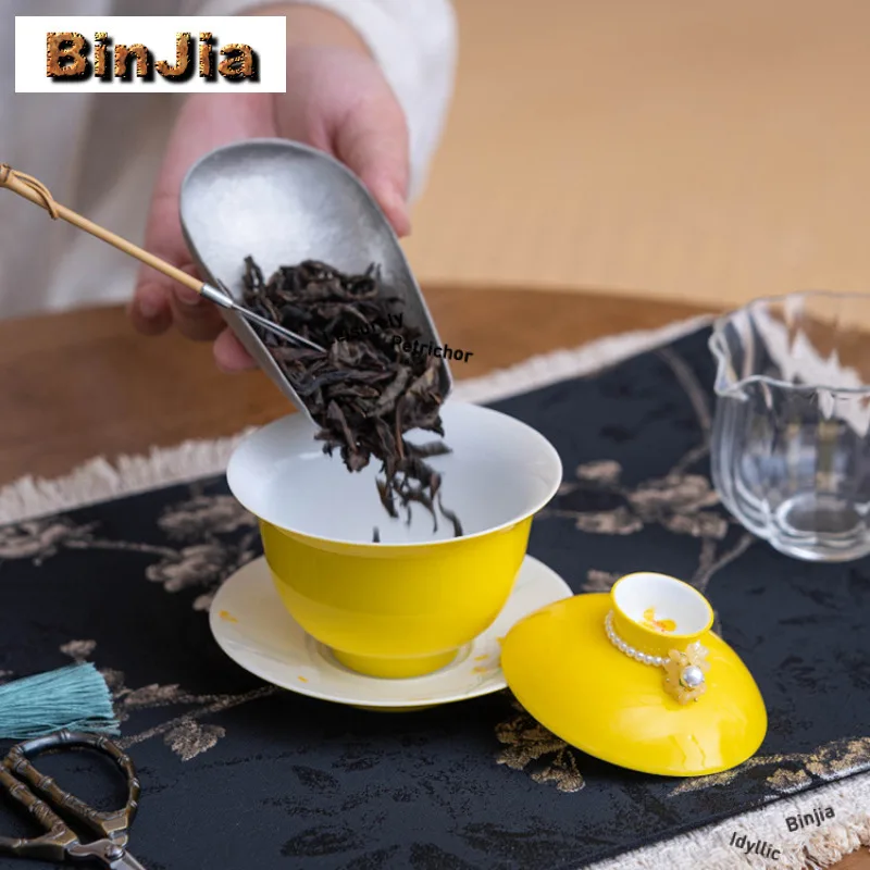 120 مللي رسمت باليد زهرة الاغتصاب Gaiwan الرجعية الشاي تورين براد شاي مع غطاء عدة صانع الشاي غطاء السلطانية طقم شاي الكونغ فو الحلي