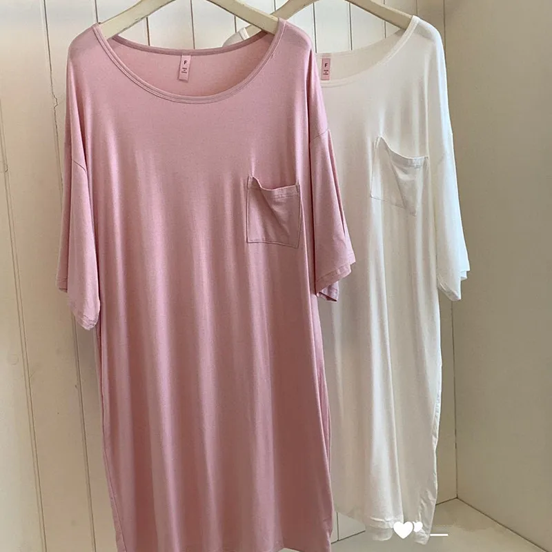 

Women's Pajamas Dress New Lounge Pocket Home Wear Clothes Loose Modal Summer Nightgowns Female Night Wear Summer Sleep Shirt