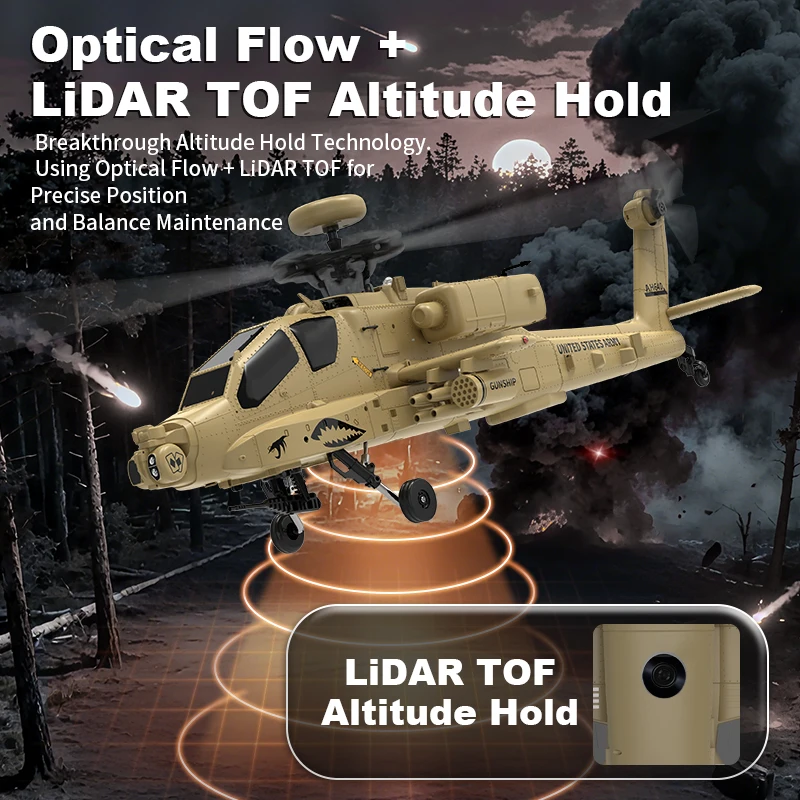

YXZNRC F11-H 1:32 AH-64 Apache Scale 2.4G 6CH GPS Altitude Hold Optical Flow Positioning 5.8G FPV Camera Dual Brushless Motor Fl