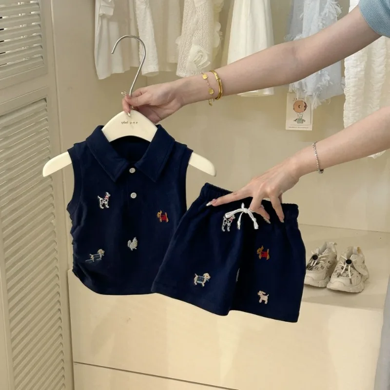 Summer Kids Baby Girls Clothes Cute Cartoon Dog Polo Shirt + Skirt 2 Suits Toddler Kawaii Preppy Vest Set Cotton Skirt Sets 1-6y