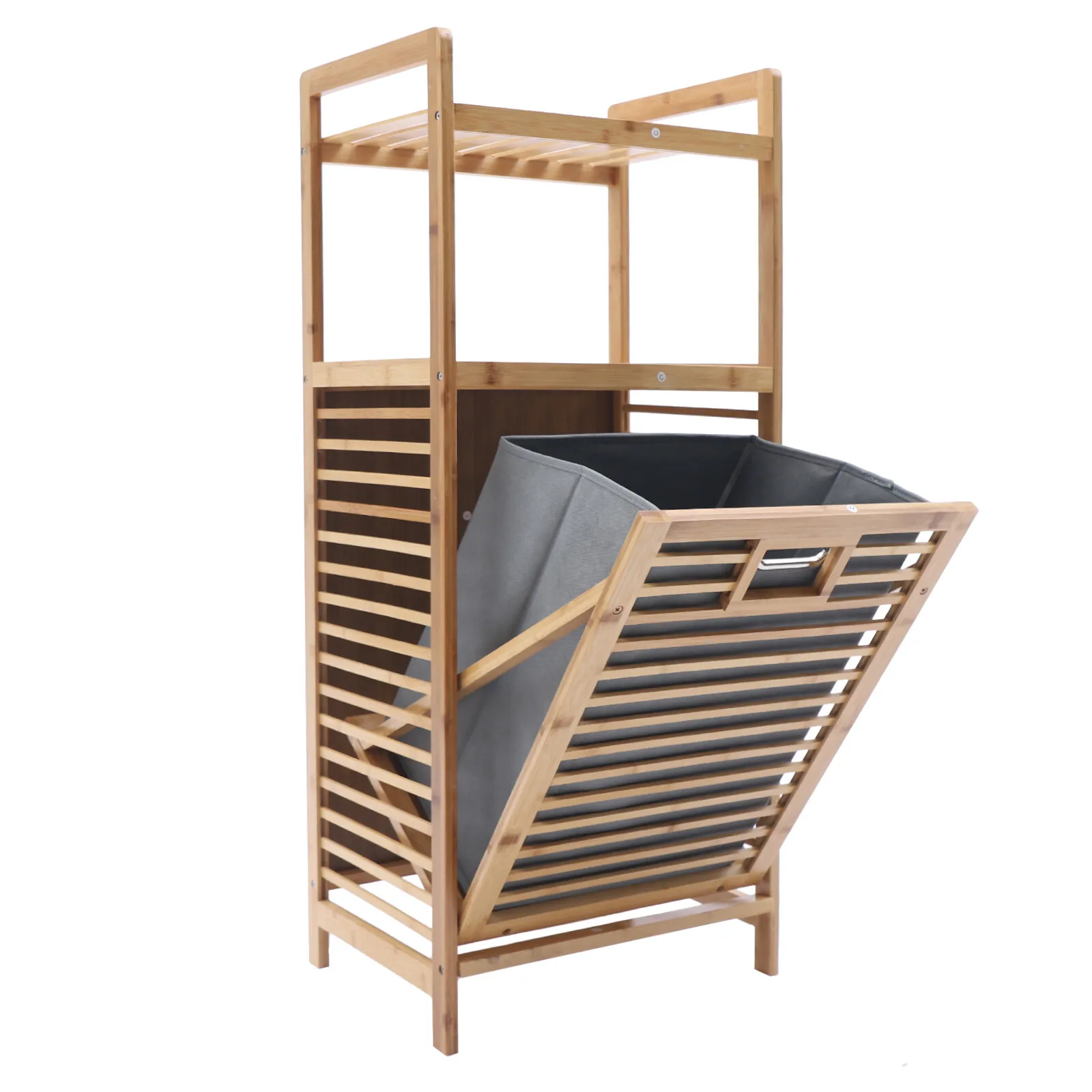 

Dirty Clothes Laundry Hamper Bamboo Basket Washing Organizer with Storage Shelf