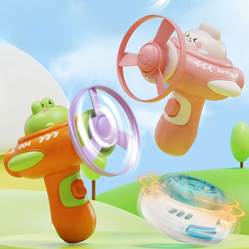 Bamboo Dragonfly Pistol Shooter Rotating Gyroscope Saucer Outdoor Parent Child Interaction Flash Flying Children's Toy Exercise