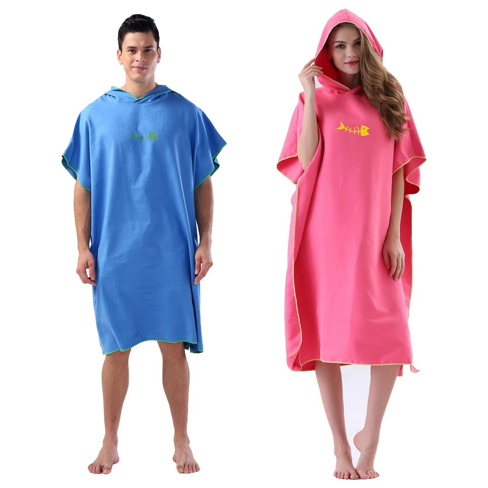 Microfiber Swim Cover-ups for Grown-up Hooded Bath Beach Poncho Towels Surf Poncho Quick Dry Changing Bathrobe Towels