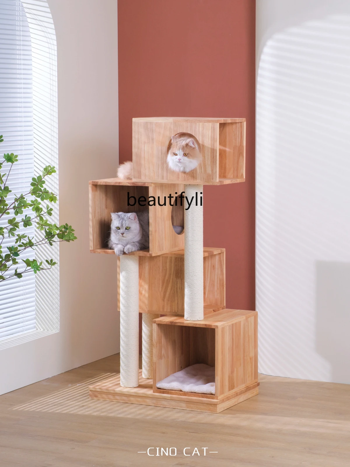 Solid Wood Cat Climbing Frame Four Seasons Cat Nest Jumping Platform Cute Luxury Wooden Cat Furniture Villa Pet Toys